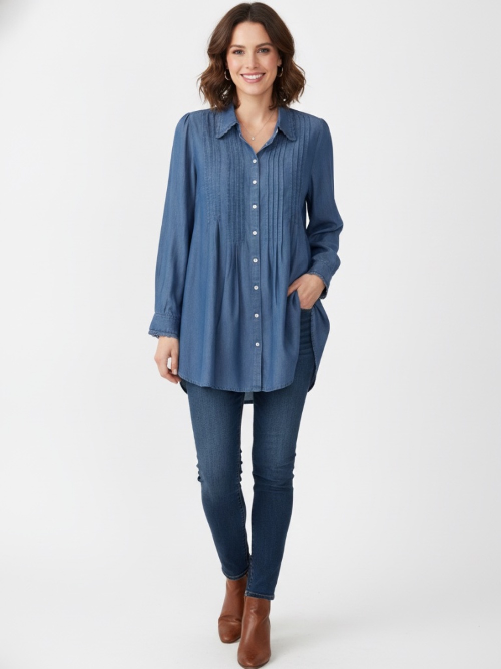 NWT Levi's Blue Denim  Faye long sleeve pop over tunic